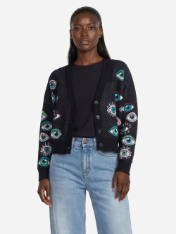 Preview: Kurz-Strickjacke schwarz/bunt