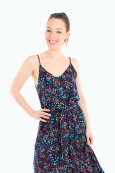 geblümtes Träger-Kleid in blau