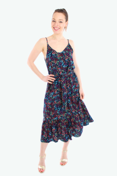 geblümtes Träger-Kleid in blau