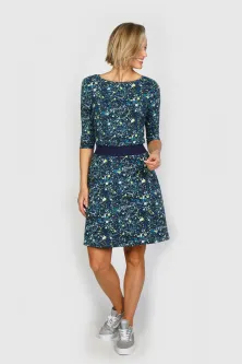 Kleid aus dunkelblauem Print-Stoff