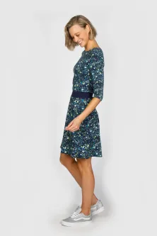 Kleid aus dunkelblauem Print-Stoff