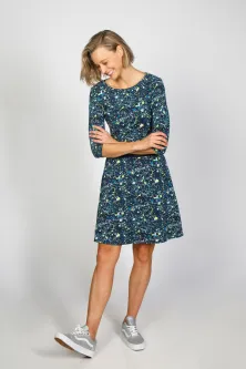 Kleid aus dunkelblauem Print-Stoff