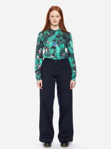 gemusterte Langarm-Bluse