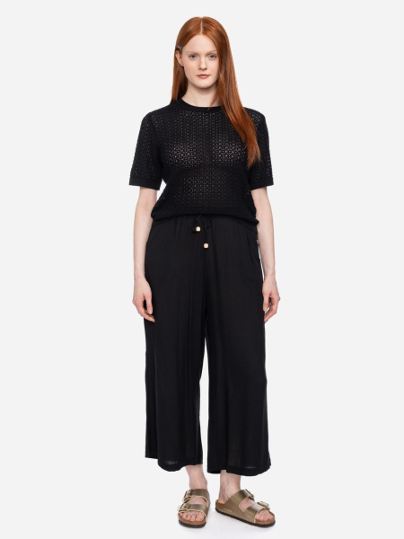 schwarzes Kurzarm-Strickshirt