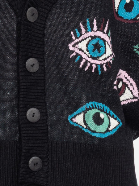 Kurz-Strickjacke schwarz/bunt