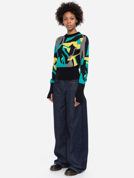 türkis gemusterter Pullover