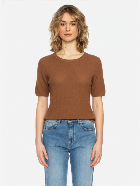 Strick-T-Shirt in Mocca