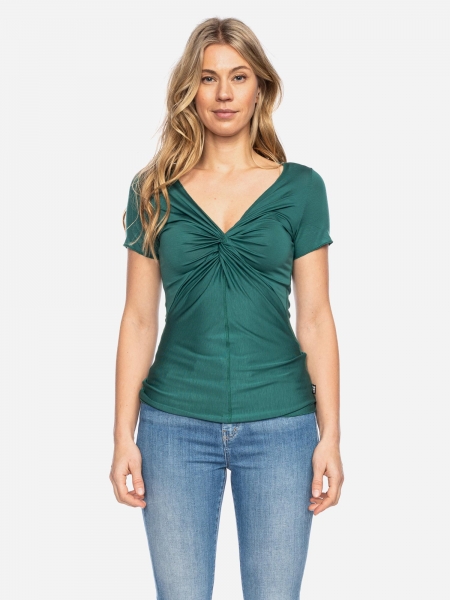 Angie - Shirt mit geknotetem Ausschnitt in grün