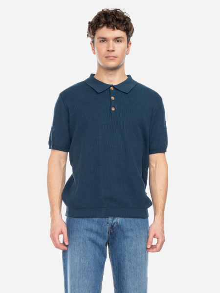 Rippstrick-Poloshirt, blau