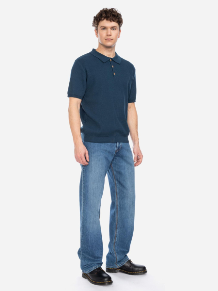 Rippstrick-Poloshirt, blau
