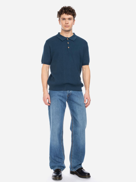 Rippstrick-Poloshirt, blau