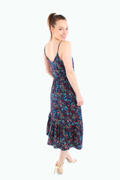 geblümtes Träger-Kleid in blau